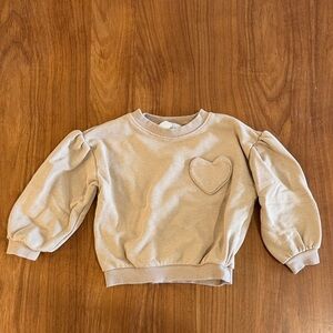 H&M Cream Puff-Sleeve Heart Pullover Sweatshirt, 2T